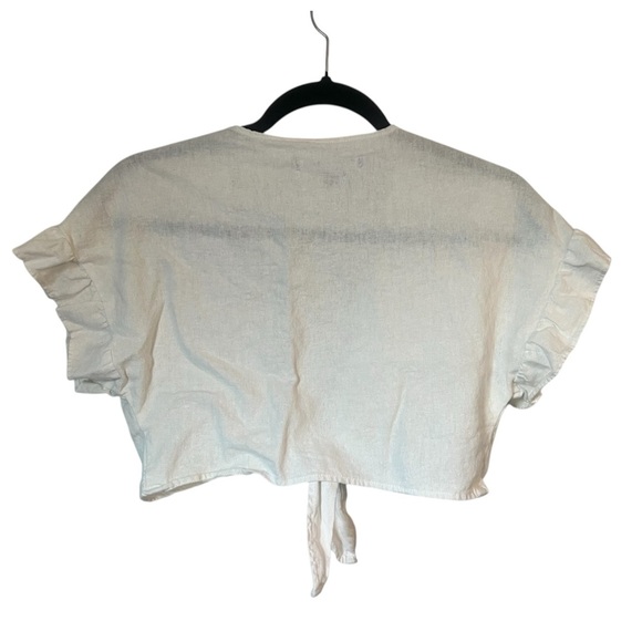 Urban Renewal Ivory Off White Tie-Front Ruffle Sleeve Cropped Top Size Medium - Picture 4 of 6